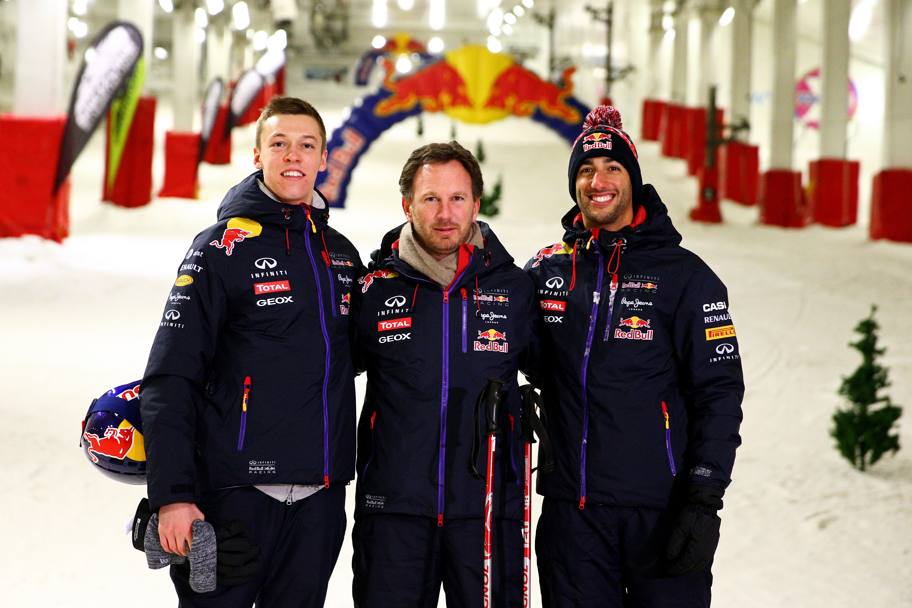 Da sinistra Kvyat, il team principal Chris Horner e Daniel Ricciardo. Getty 